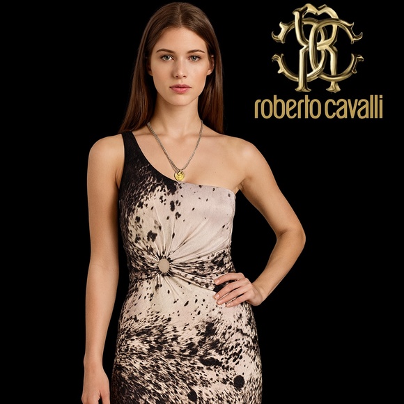 🇮🇹 2000s Collection  ROBERTO CAVALLI  Silk Snow Leopard Pattern Dress  size 2 - Picture 2 of 16